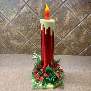Vtg MCM Beacon Electric Christmas Candle Light Gold Plastic Lantern Flame 12 in.